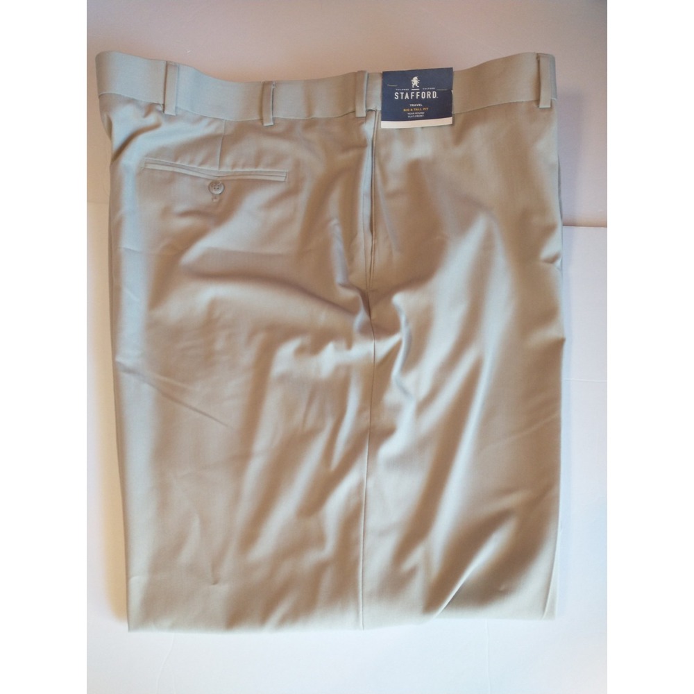 Stafford Travel Trousers Dress Pants 50x29 Beige Flat Front